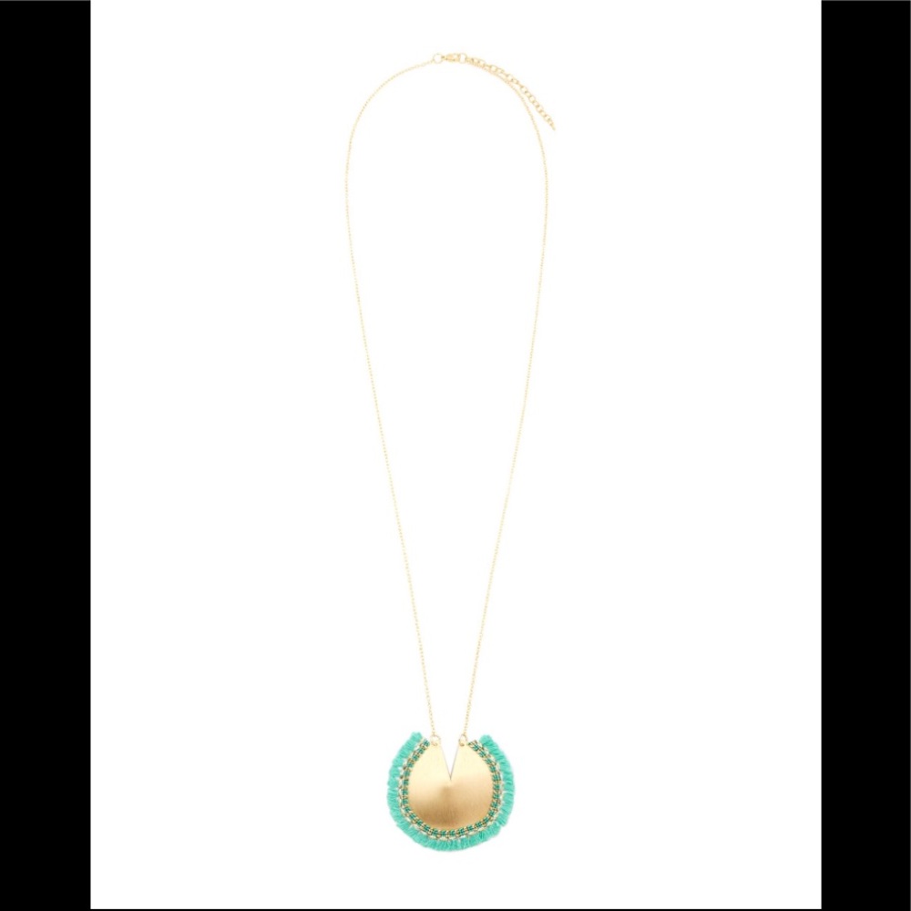 Pannee Circle Necklace Gold-Tone With Mint Fringe